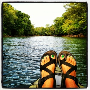 Chillin' in my kayak on the river.